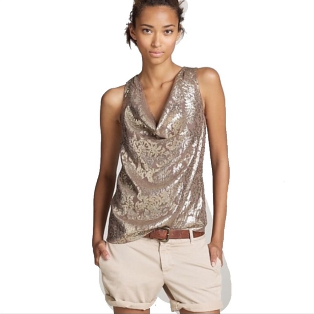 J. Crew Gold and Peach Cow Neck Tank Size 2